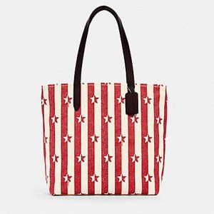 Coach Stars Stripes Print Tote Red Chalk Canvas